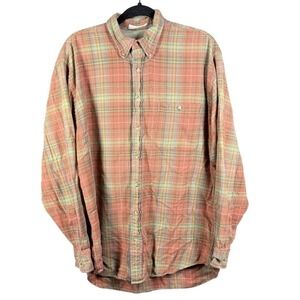 MINE Button Down Shirt Mens L Orange Plaid Long Sleeve Two Ply Country Twill